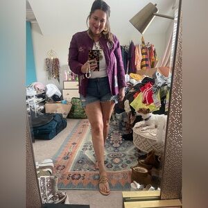 VTG Purple Linen Hand Painted Button Down Jacket Safari Bohemian 80’s